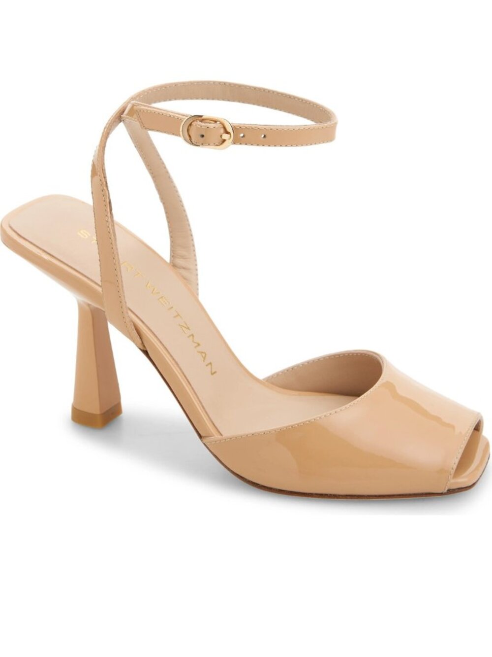 $570 STUART WEITZMAN Val Ankle Strap Sandal PATENT LEATHER ADOBE 7.5 (DD13)